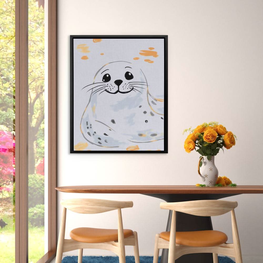 Grey and White Seal - Neutral Black and White Canvas Print