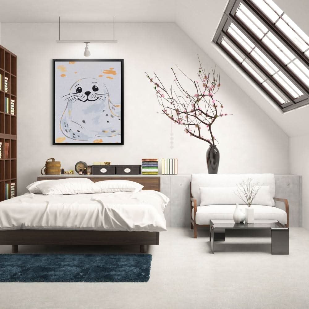 Grey and White Seal - Large Minimalist Canvas Print