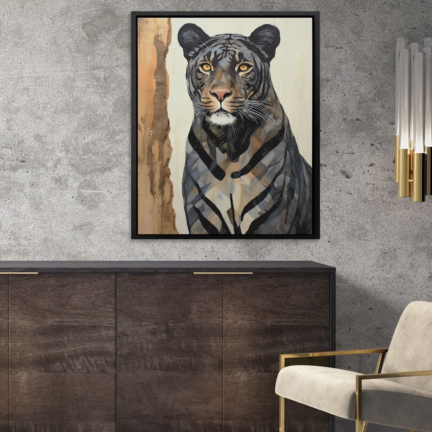 Grey Tiger - Big Cat Wall Art in Black Frame