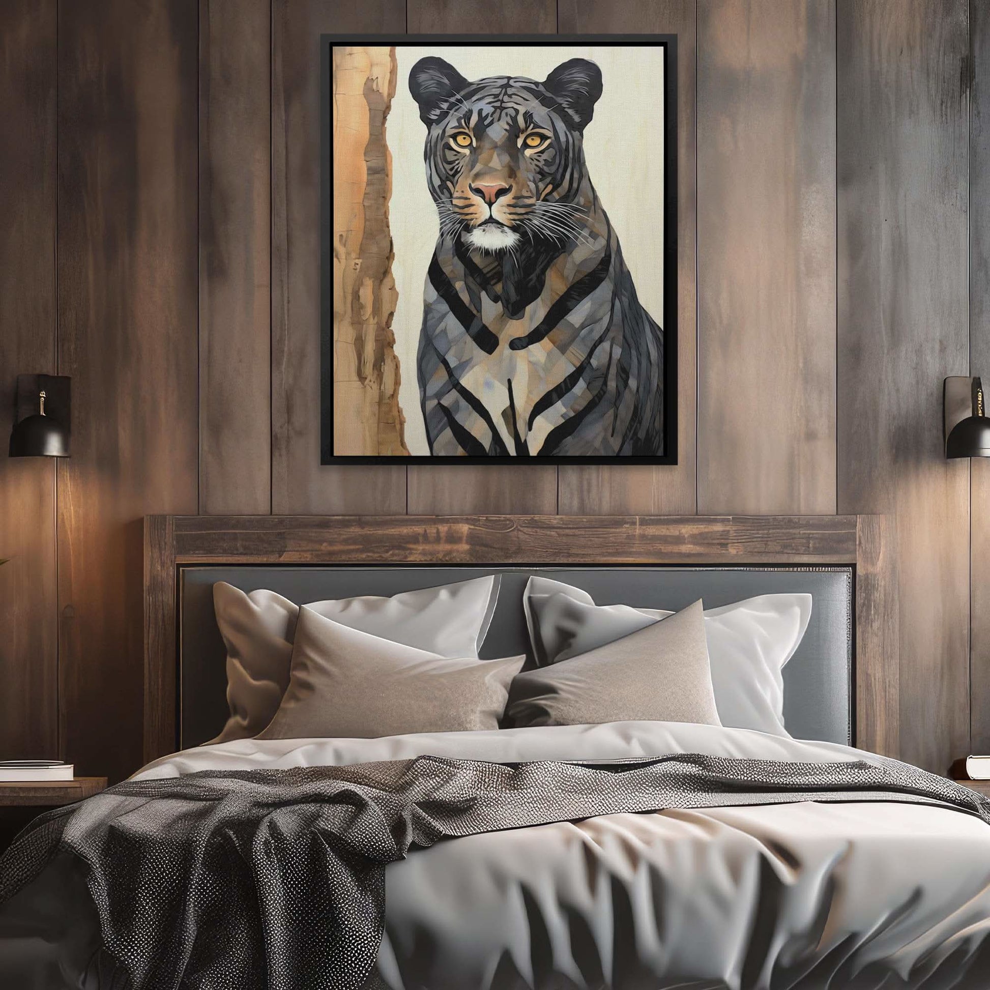 Grey Tiger - Wall Art in Black Frame