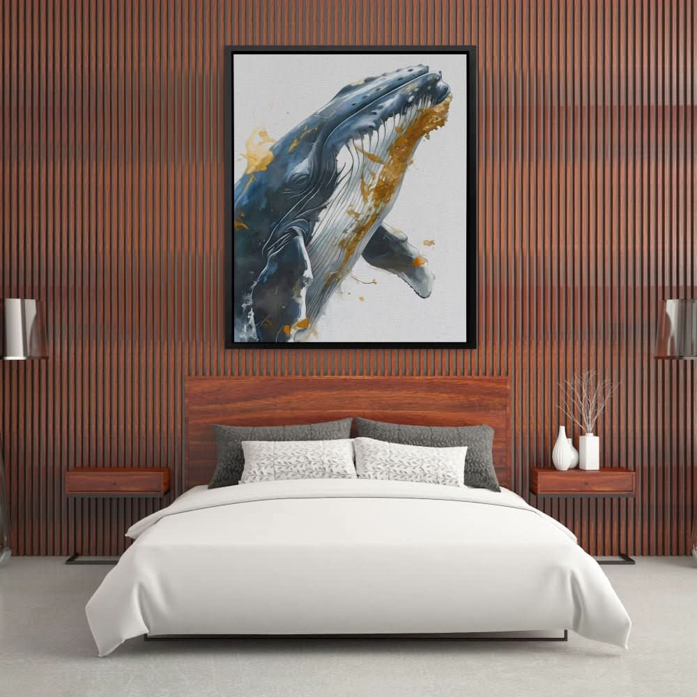 Grey Whale Breaching - Watercolor Earth Tones Canvas Wall Art