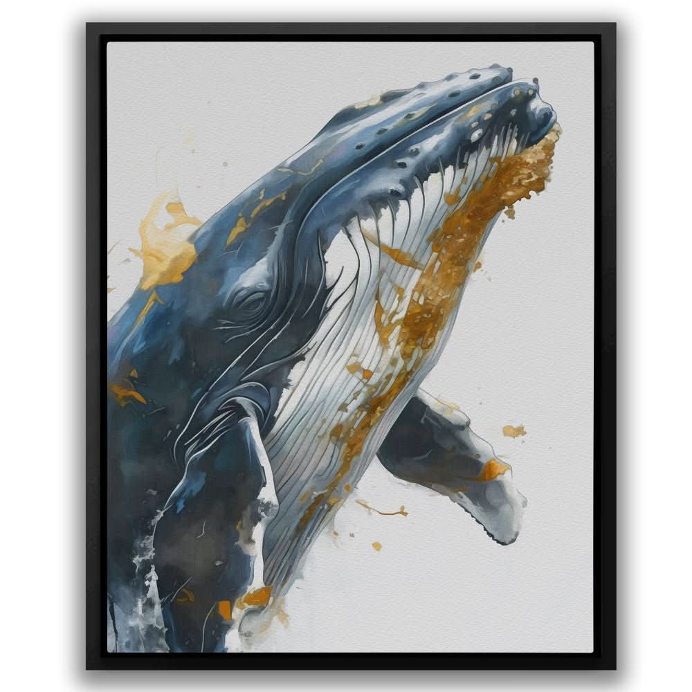 Grey Whale Breaching - Large Watercolor Canvas Print