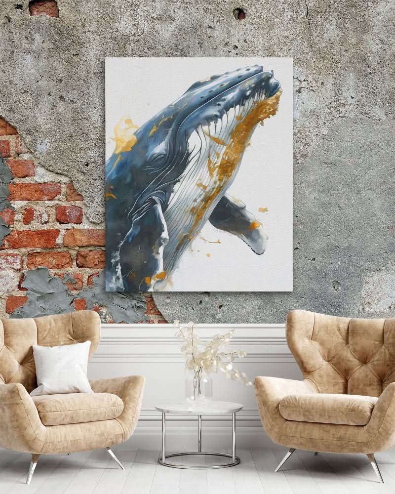 Grey Whale Breaching - Coastal Wall Art in Black Frame