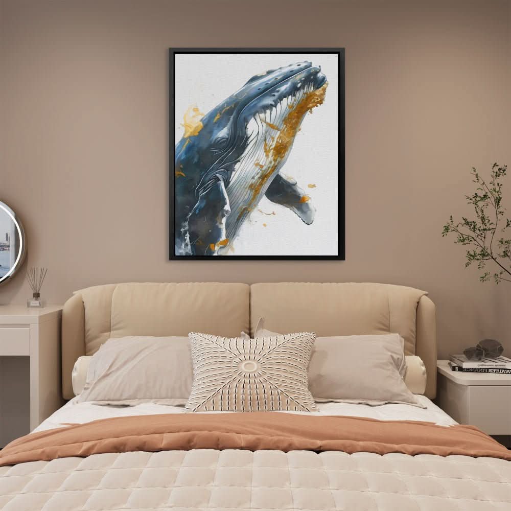 Grey Whale Breaching - Earth Tones Coastal Canvas Print