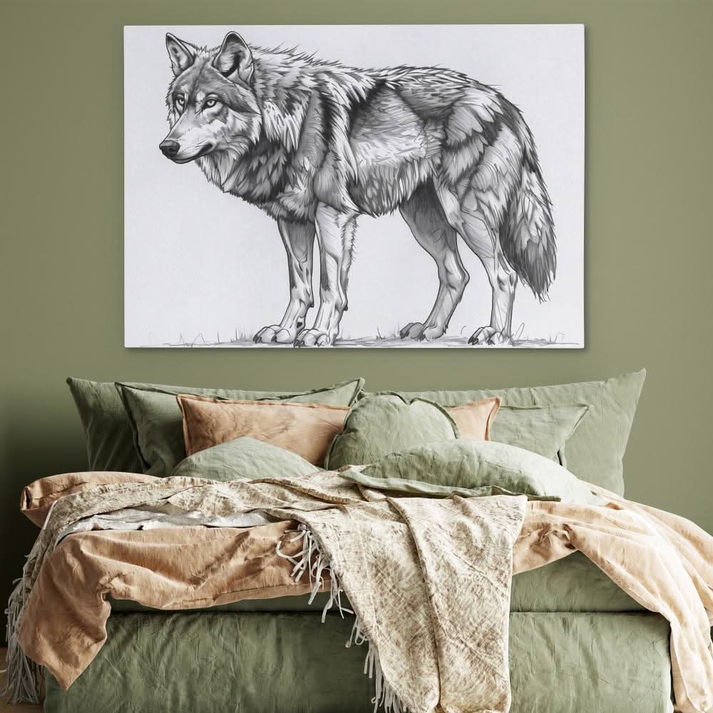Grey Wolf - Minimalist Wall Art in Black Frame