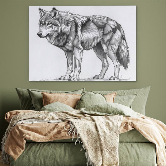Grey Wolf - Minimalist Wall Art in Black Frame