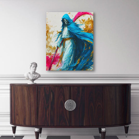 Grim Reaper's Vivid Dance - Gothic Wall Art in Black Frame