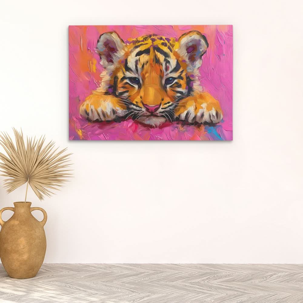 Grumpy Tiger Cub - Abstract Colorful Canvas Wall Art