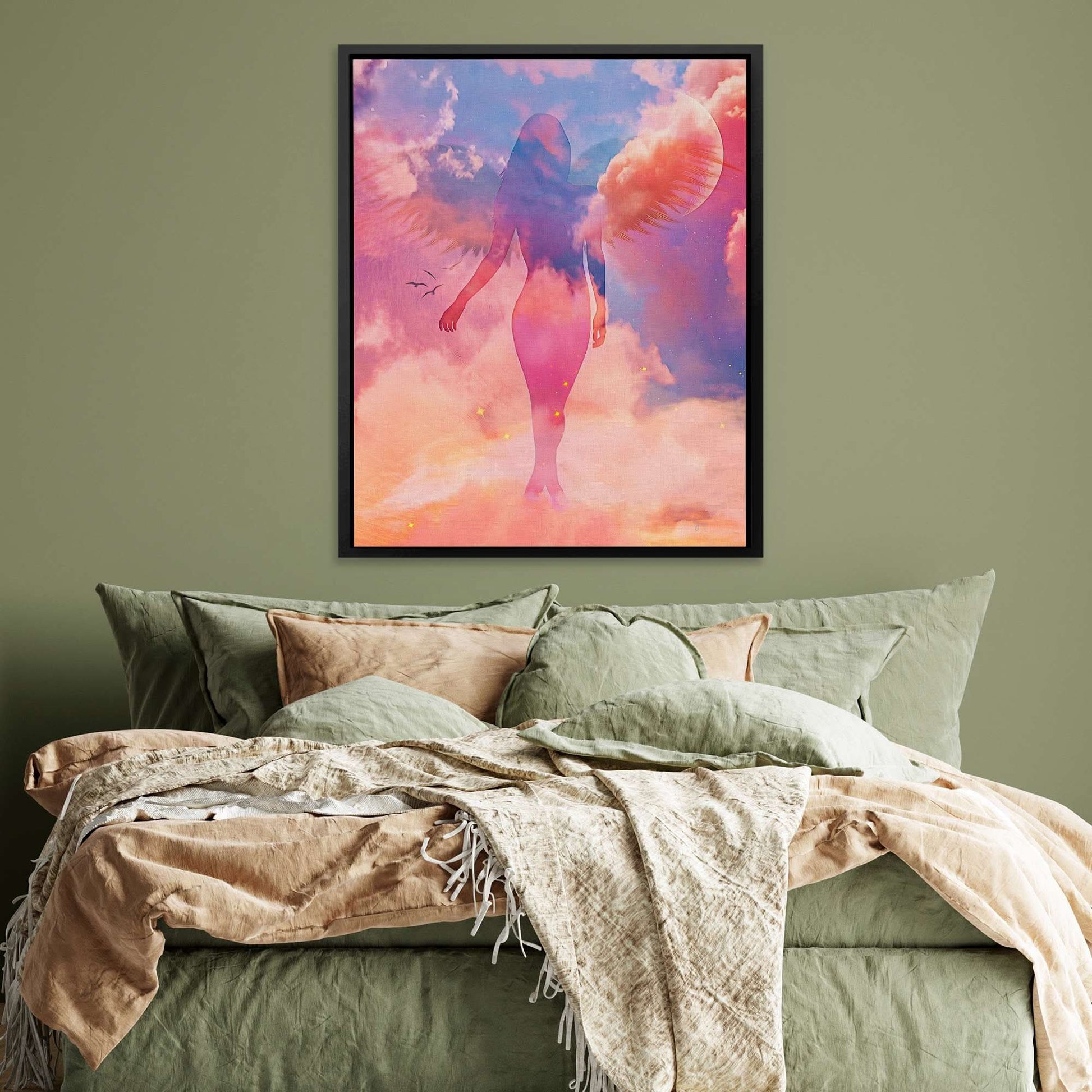 Guardian Angel - Female Wall Art in Black Frame