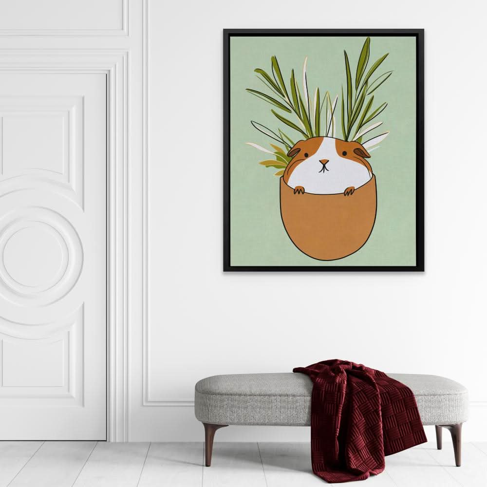 Guinea Pig in a Cup - Contemporary Wall Art in Black Frame