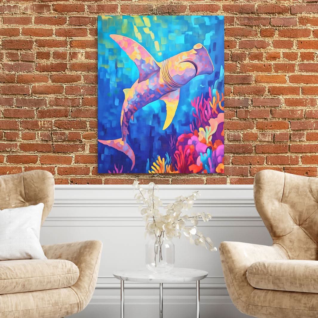 Hammerhead Colorwav - Coral Wall Art in Black Frame