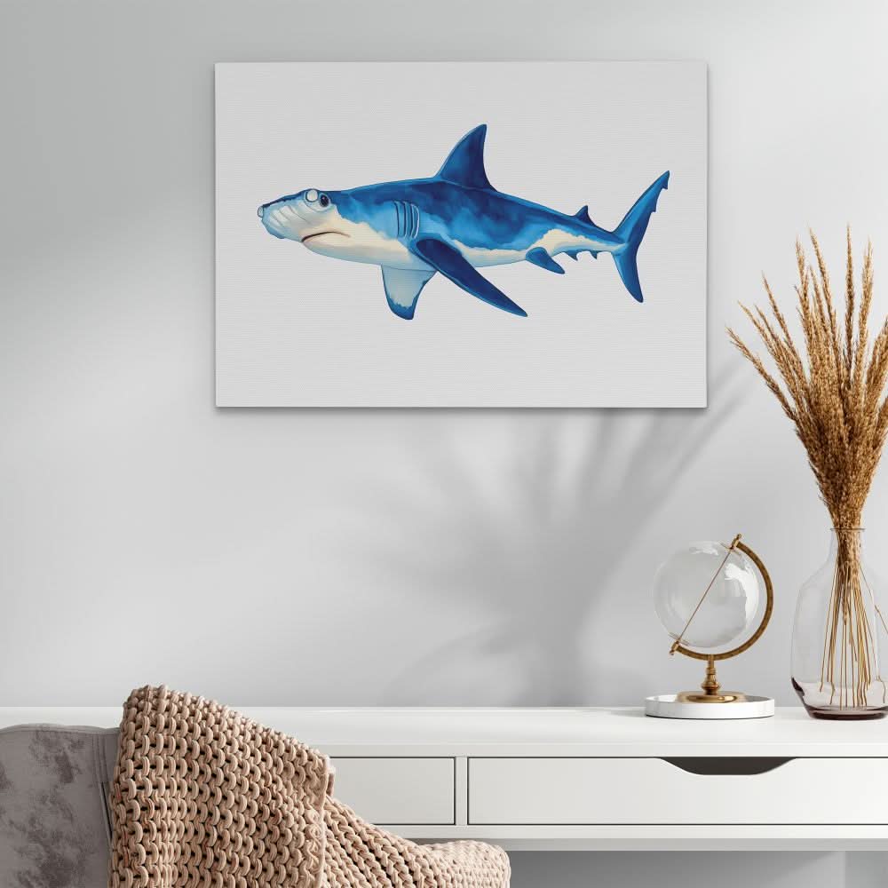 Hammerhead Shark - Blue Canvas Wall Art