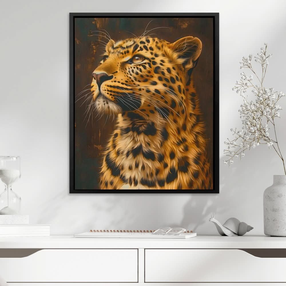 Handsome Leopard - Modern Wall Art in Black Frame