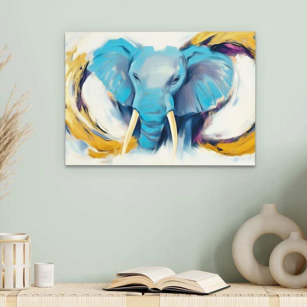 Happy Elephant - Blue Canvas Wall Art
