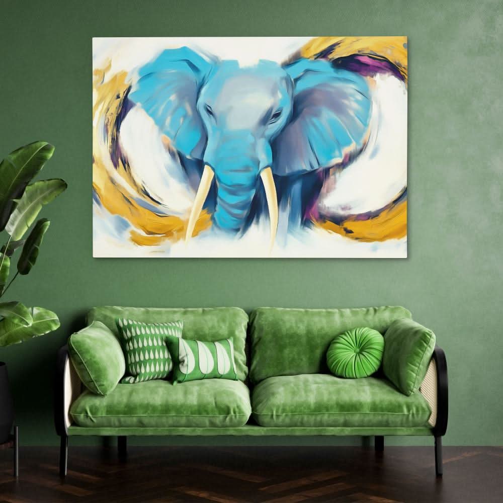 Happy Elephant - Blue Wall Art for Living Room