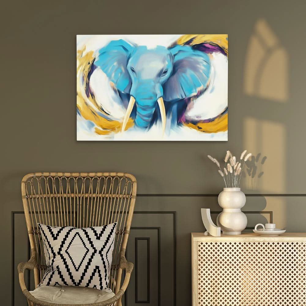 Happy Elephant - Baby Animal Wall Art in Black Frame