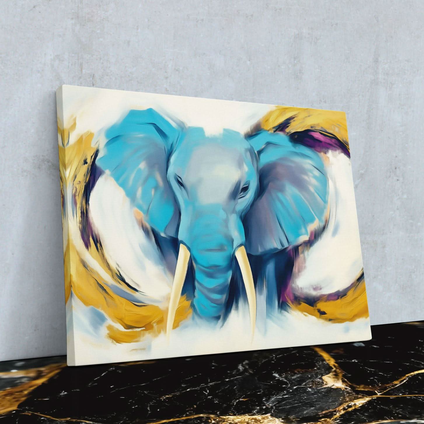Happy Elephant - Blue Baby Animal Canvas Print