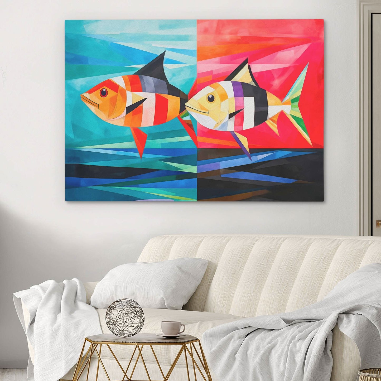 Happy Fish - Large Watercolor Canvas Print