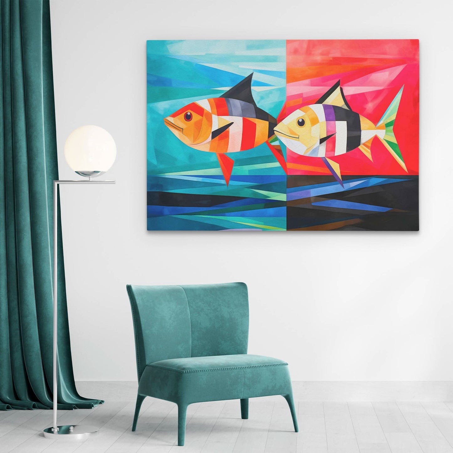 Happy Fish - Horizontal Wall Art in Black Frame