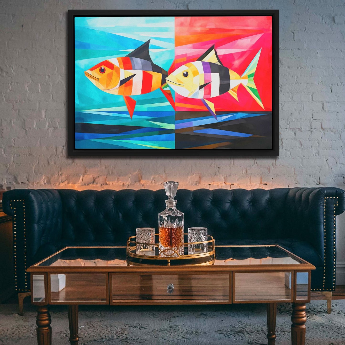 Happy Fish - Blue Wall Art for Bathroom