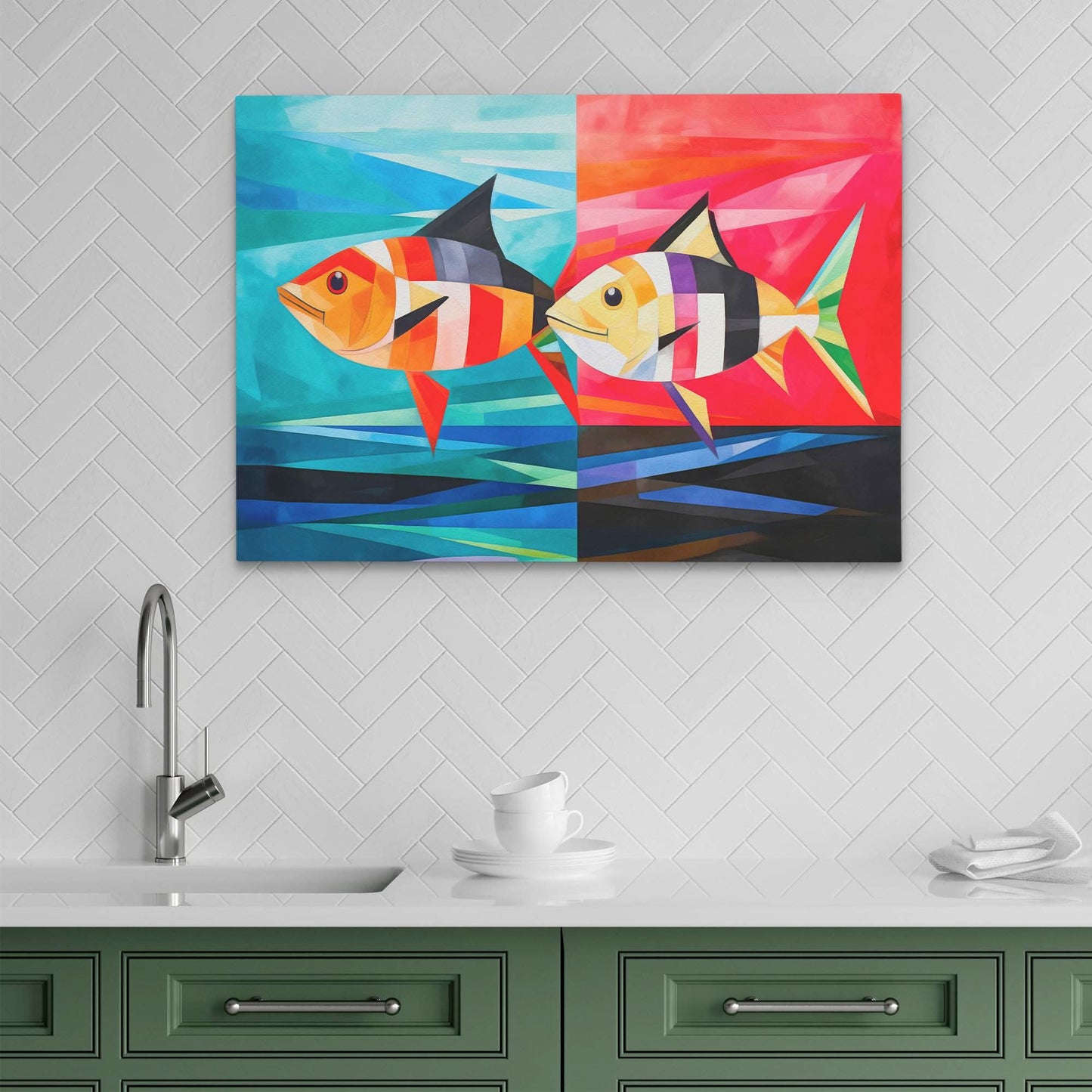 Happy Fish - Blue Horizontal Canvas Print