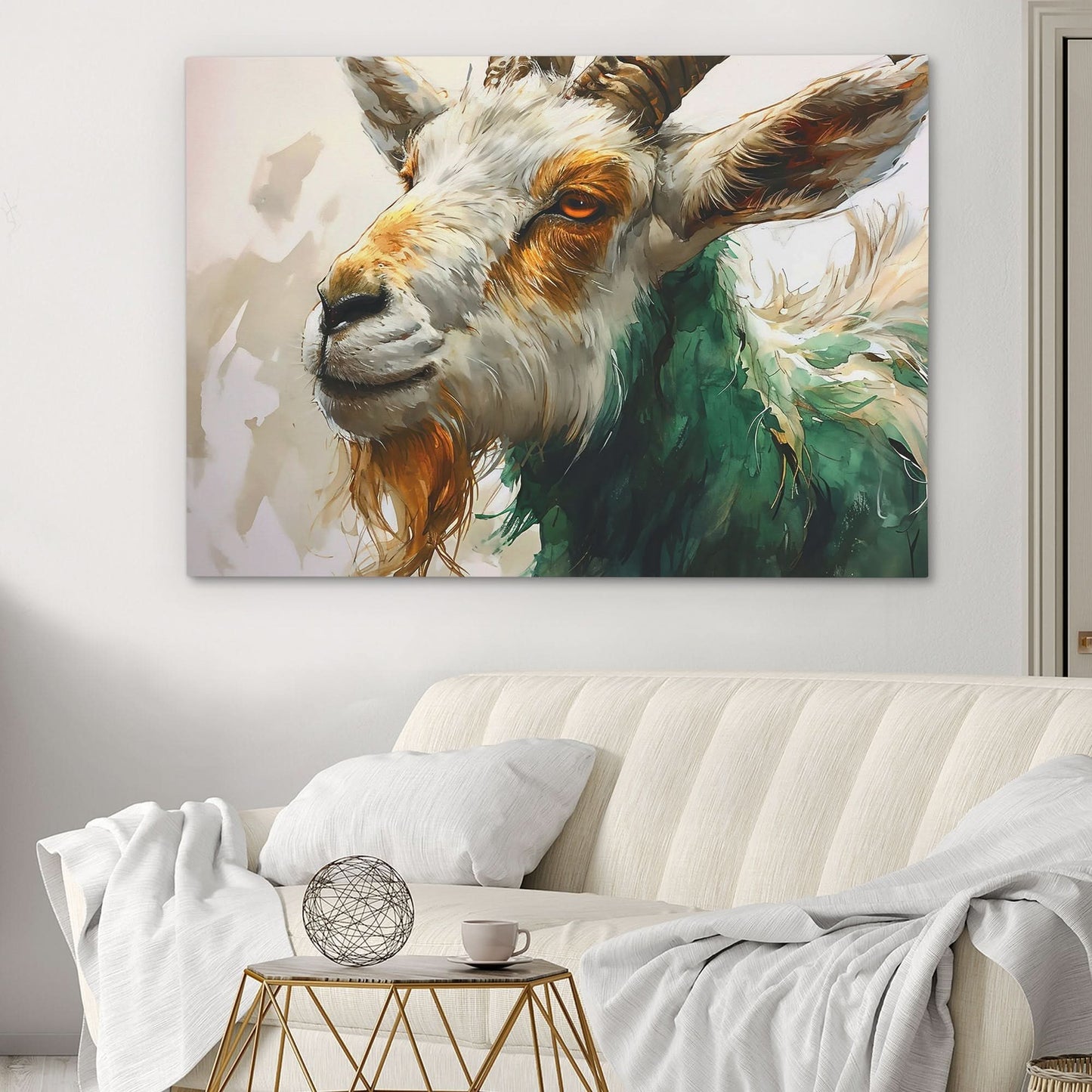 Happy Goat - Gold Emerald Canvas Print