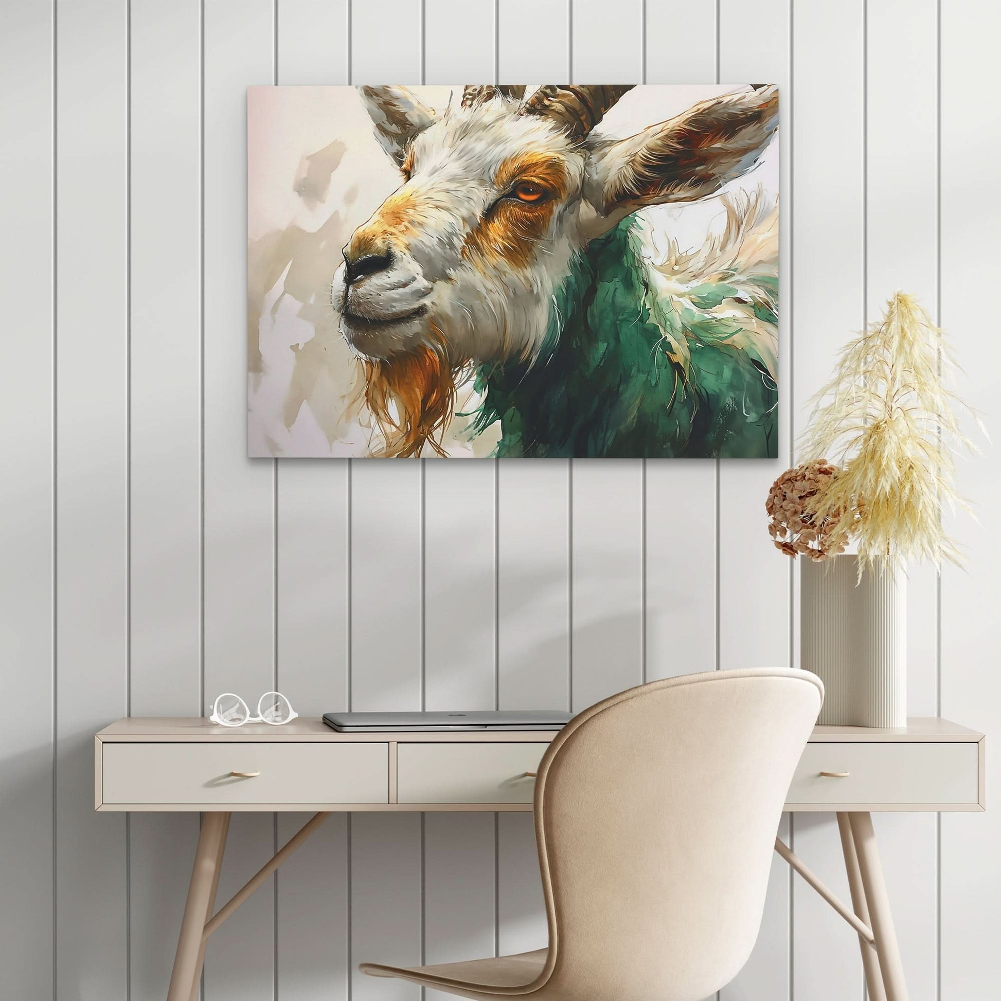 Happy Goat - Emerald Wall Art in Black Frame