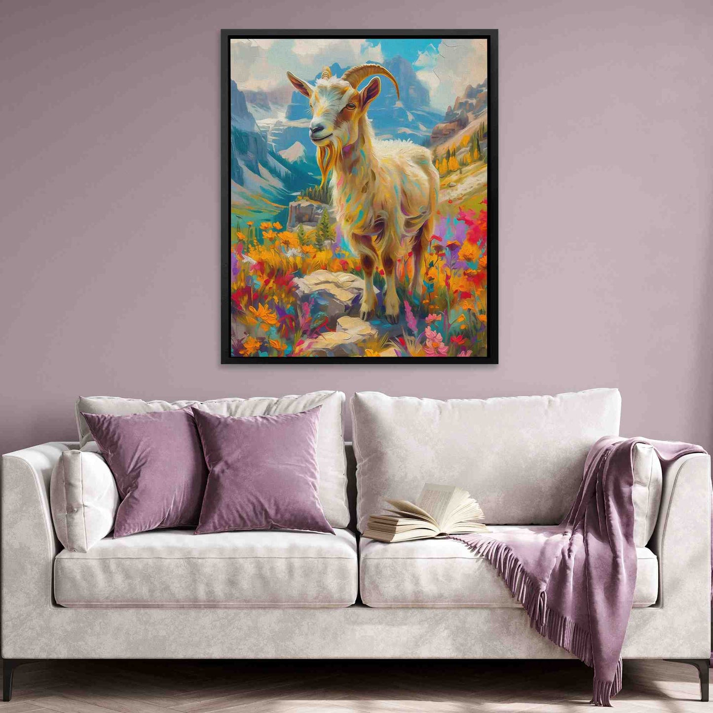 Happy Mountain Goat - Large Impressionist Canvas Print