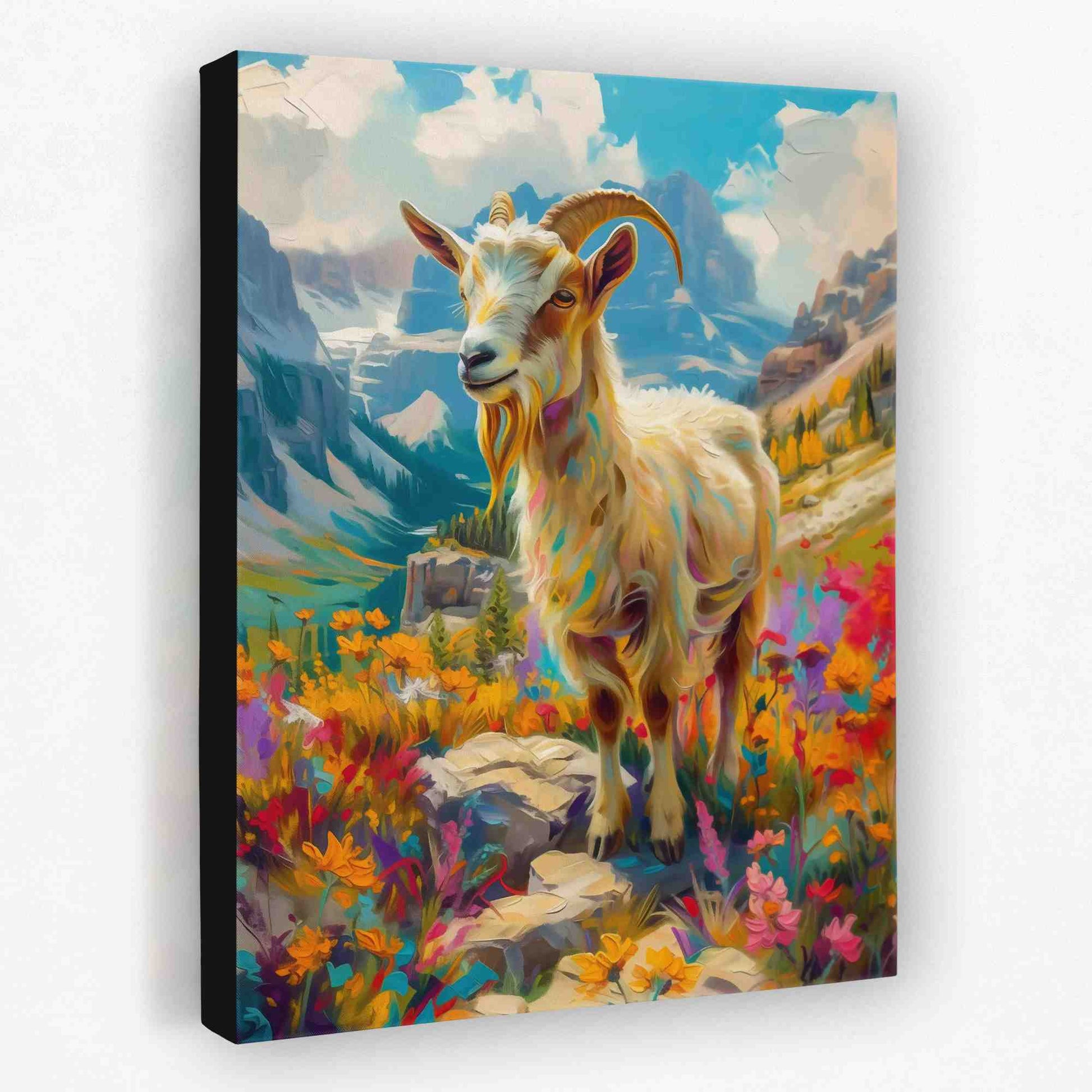Happy Mountain Goat - Animals Canvas Wall Art