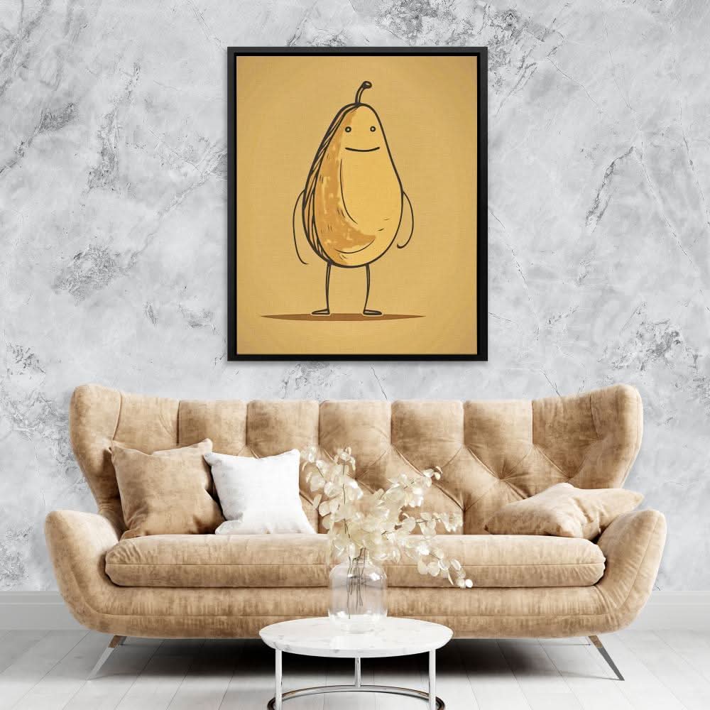 Happy Pear - Minimalist Wall Art in Black Frame