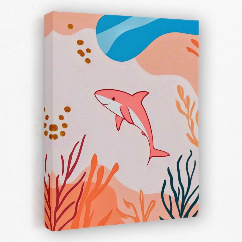 Happy Pink Shark - Beach Canvas Wall Art