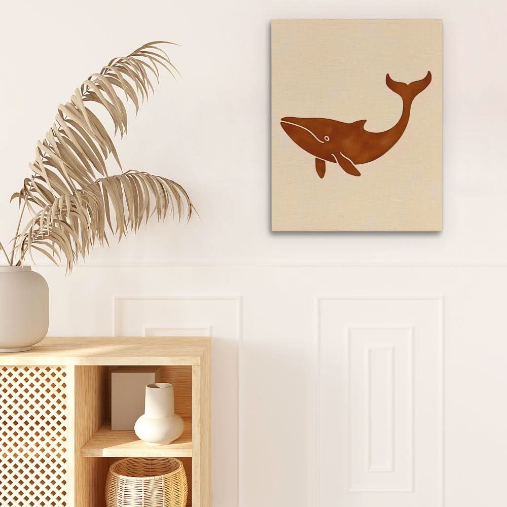 Happy Whale - Beige Art Prints Canvas Print