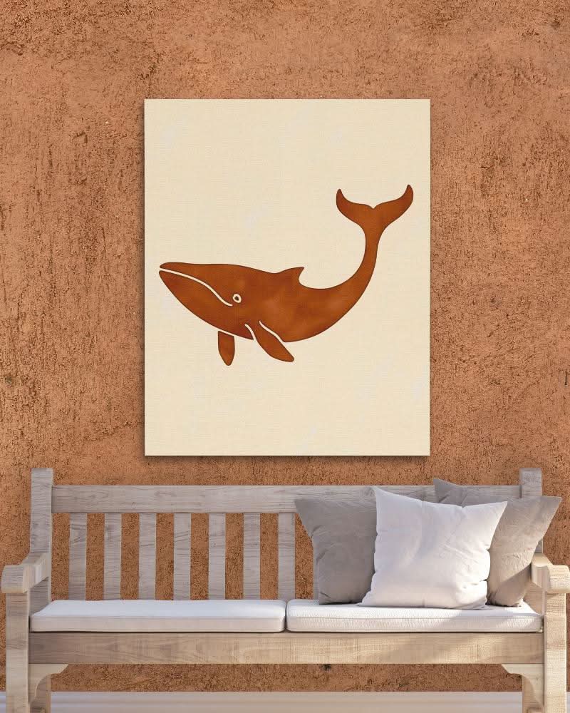 Happy Whale - Minimalist Brown Canvas Wall Art