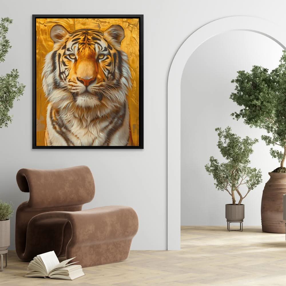 Harmonious Tiger - Black and Gold Wall Art for Living Room