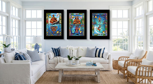 Hawaii Clubs King Queen Jack - 3 Piece Canvas Set gallery-wrap canvas in a room