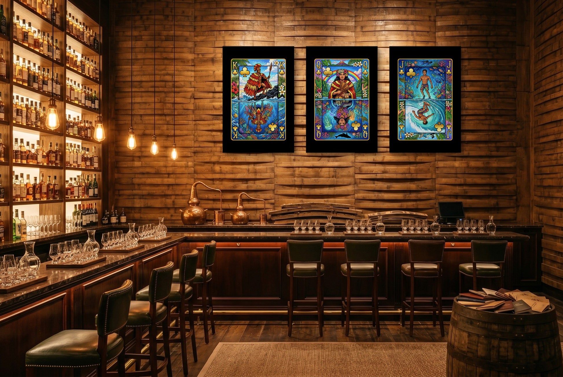 Hawaii Clubs King Queen Jack - 3 Piece Canvas Set gallery-wrap canvas in a room