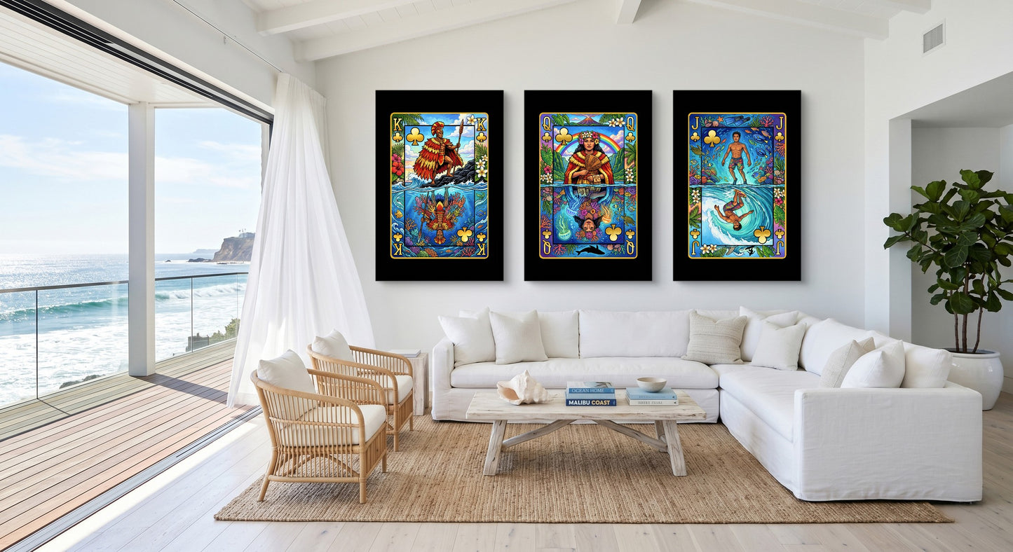 Hawaii Clubs King Queen Jack - 3 Piece Canvas Set gallery-wrap canvas in a room