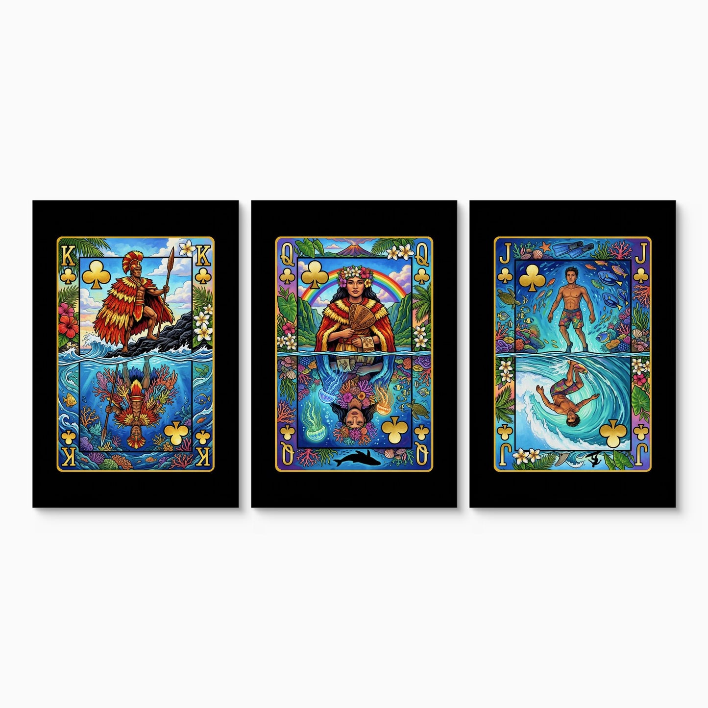 Hawaii Clubs King Queen Jack - 3 Piece Canvas Set canvas set on white