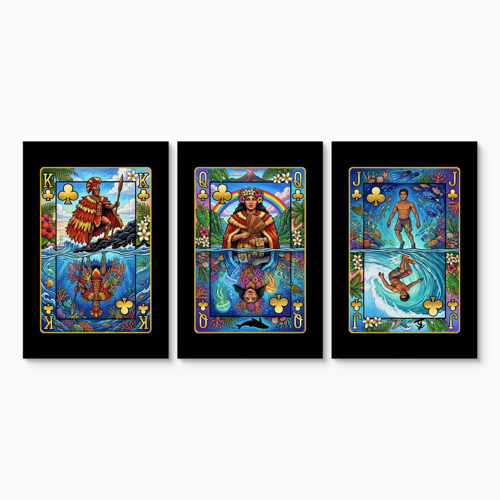 Hawaii Clubs King Queen Jack - 3 Piece Canvas Set canvas set on white