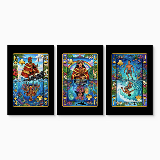 Hawaii Clubs King Queen Jack - 3 Piece Canvas Set canvas set on white