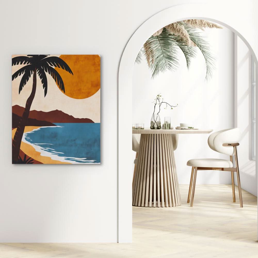 Hawaiian Beach Sunset - Modern Brown Canvas Wall Art