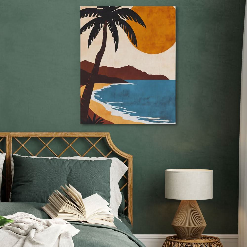 Hawaiian Beach Sunset - Minimalist Wall Art in Black Frame