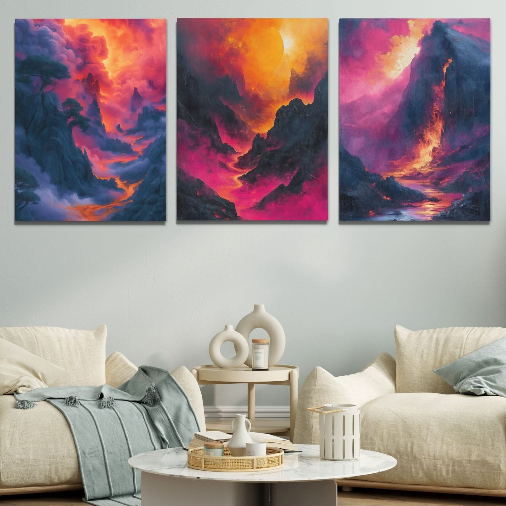 Hawaiian Volcano Eruptions - Orange Landscapes Canvas Print