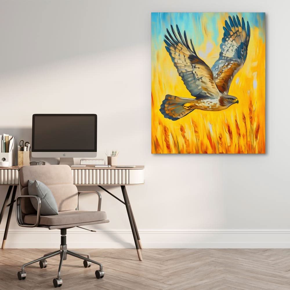 Hawk’s Sunset Flight - Brown Wall Art for Living Room