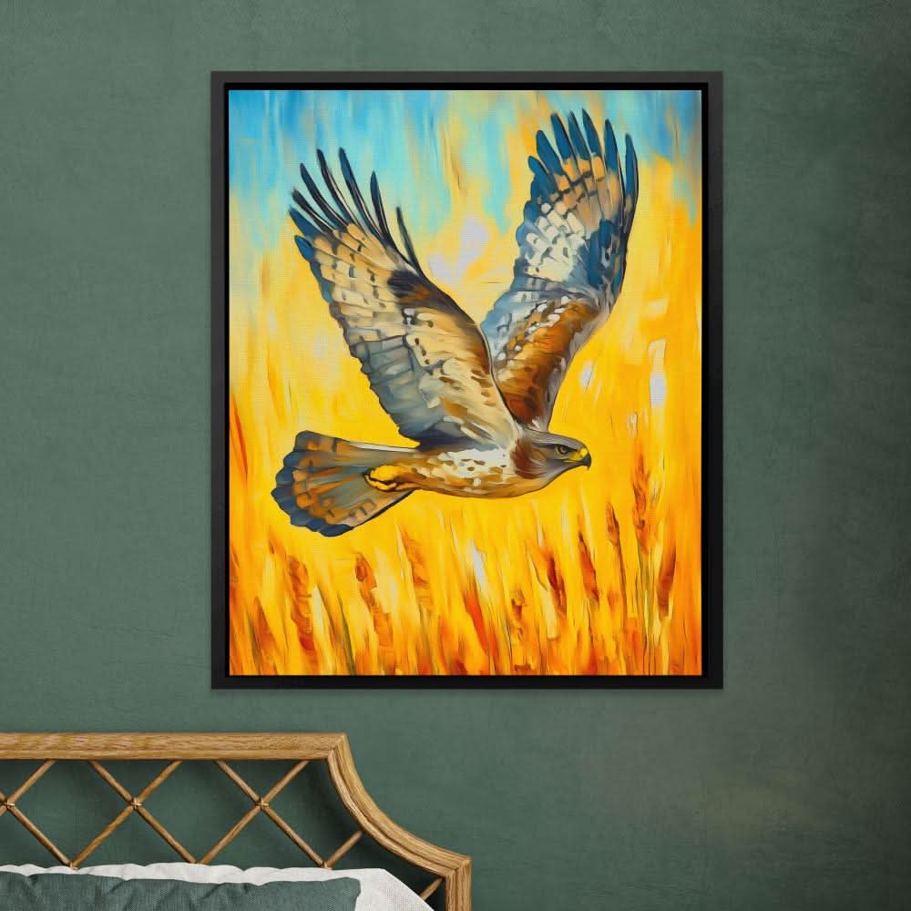 Hawk’s Sunset Flight - Wall Art in Black Frame