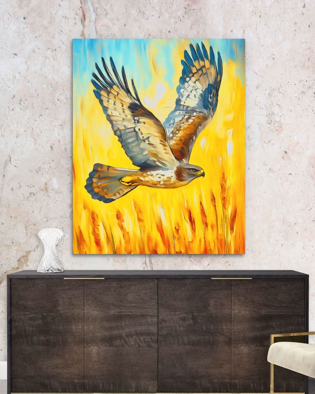 Hawk’s Sunset Flight - Brown Canvas Wall Art