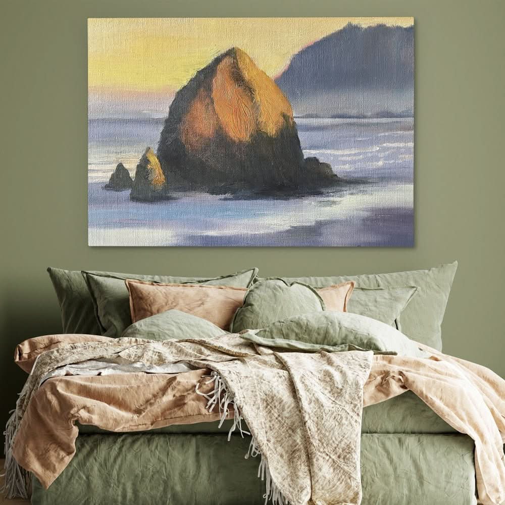 Haystack Rock Oregon - Coastal Wall Art in Black Frame