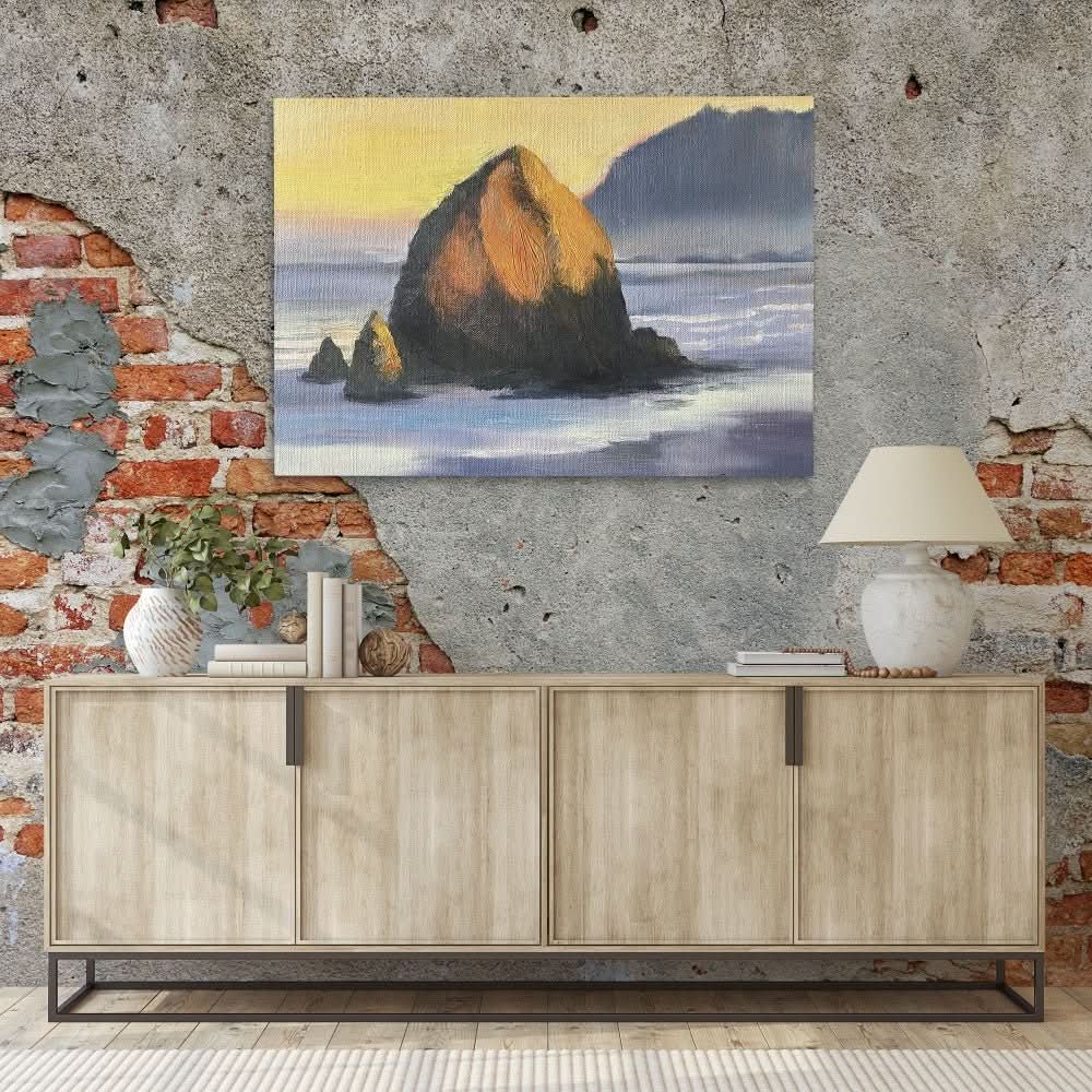 Haystack Rock Oregon - Earth Tones Wall Art for Home Office