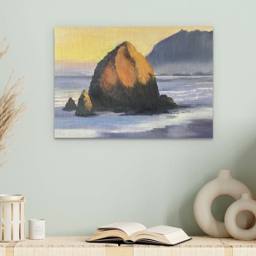 Haystack Rock Oregon - Earth Tones Coastal Canvas Print