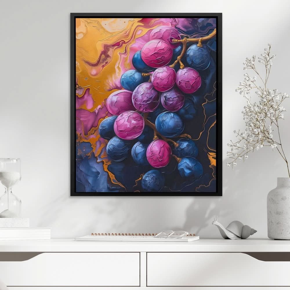 Heavenly Grapes - Fruit Wall Art in Black Frame